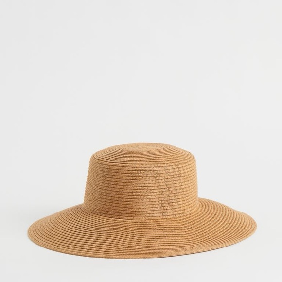 H&M Accessories - H&M NWOT Straw Braided Wide Trim Sun Hat Beige Size M Gold Fedora Beach Woven